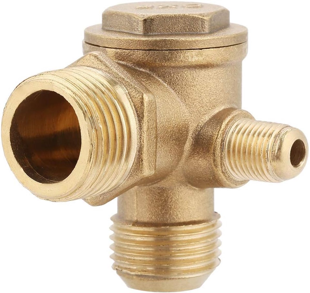 SnelShoppen - 3-Weg Aircompressor Checkklep - Messing Pneumatische Aansluiting - Male 90 Graden Draad - Reserveonderdelen voor Luchtcompressor - Slang