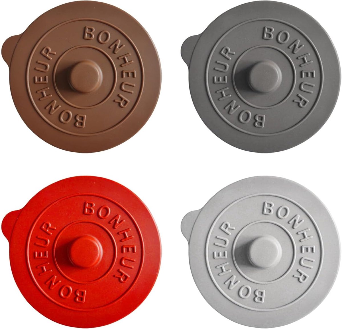 SnelShoppen - Silicone deksels voor glazen, stofdicht, elegant, herbruikbaar, 4 stuks, 9.5 cm, lichtgrijs, donkergrijs, rood, bruin, voor feest, campi