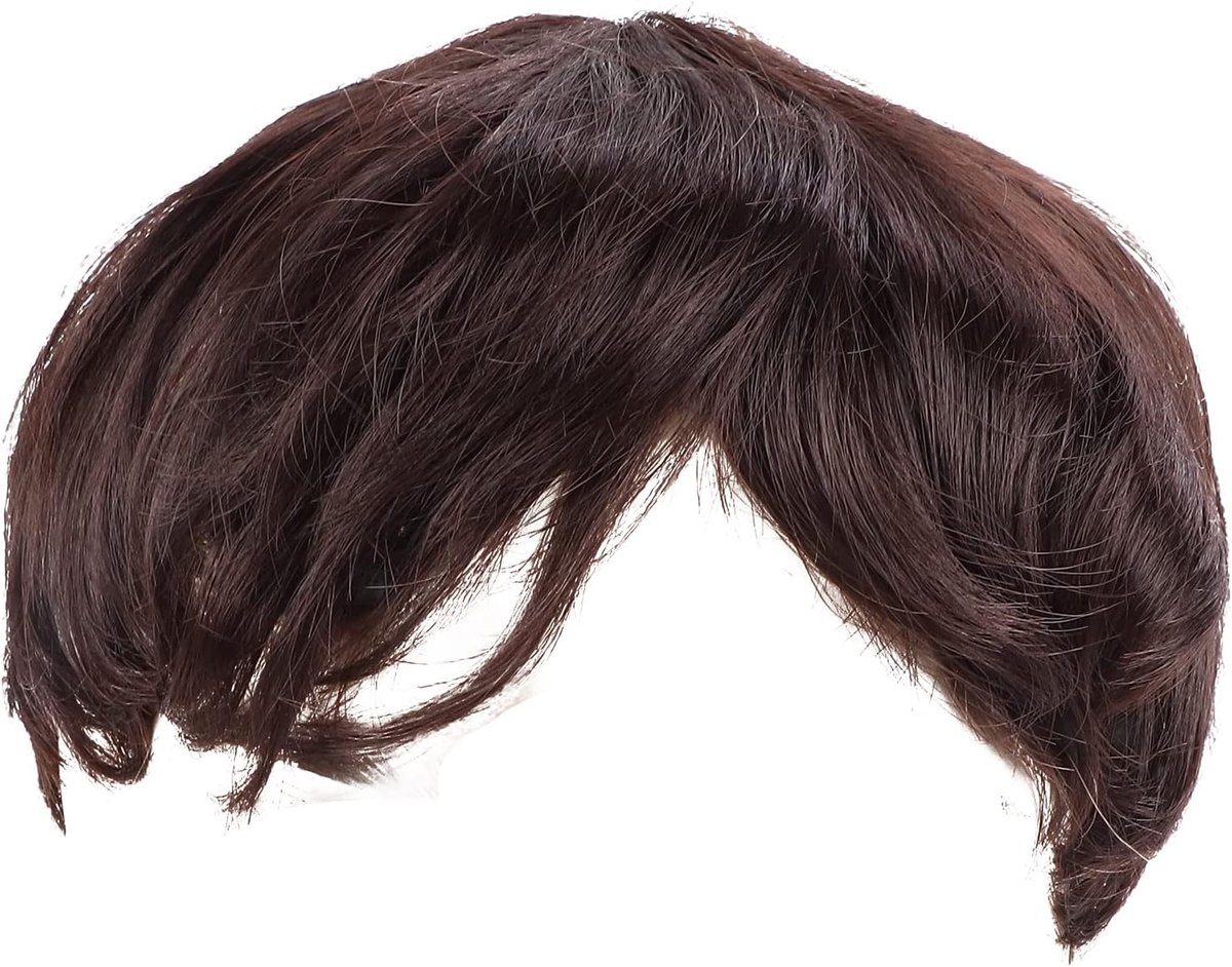 SnelShoppen - Korte Perucque voor Mannen, Donkerbruin, Vol Haar Vervangende Perucque, Natuurlijke Synthetische Korte Haarperucque voor Feest, Cosplay,