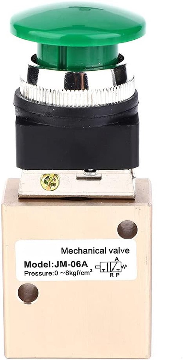 SnelShoppen - Pneumatische Mechanische Ventiel, 2 Positie 3 Weg Veer Retour JM-06A Drukknop PT1/4" Ventiel, Compact, Betrouwbare Luchtbeheersing