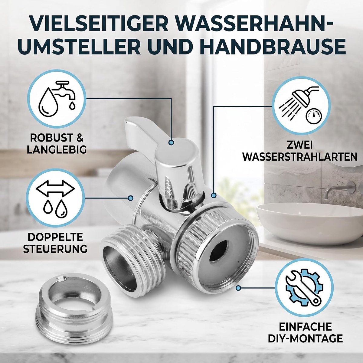 SnelShoppen - Handdouche Sprayer Set voor Keuken en Badkamer, Rvs Kraan Adapter, Dieren en Baby Bad, Verbeterde Waservaring, Duurzaam en Flexibel