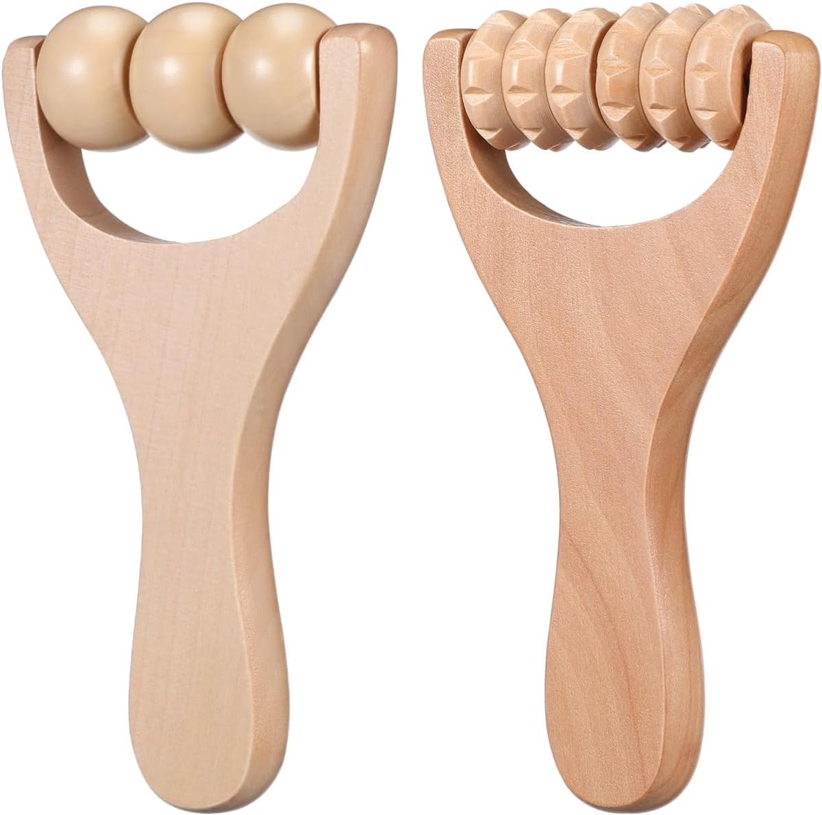 SnelShoppen - 2 Stuks Massage Roller Hout Anti-Cellulite Massager met Handgreep, Houten Fascia Roller voor Gezicht, Lichaam, Rug, Benen, Nek en Schoud