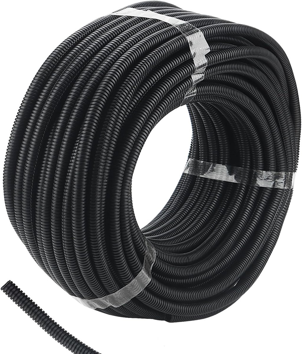SnelShoppen - 50M Zwarte Golfbuis, Flexibele Kabelbescherming voor Thuis, Kantoor en Industrie (ID 10mm x OD 13mm)