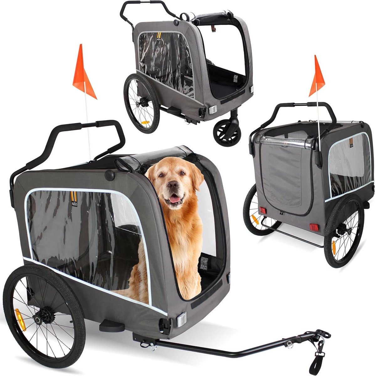 Huisdier Transportkar - Hond Aanhanger - Fietsen en Wandelen - 3-in-1 Functionaliteit - XL 50kg - Donkergrijs