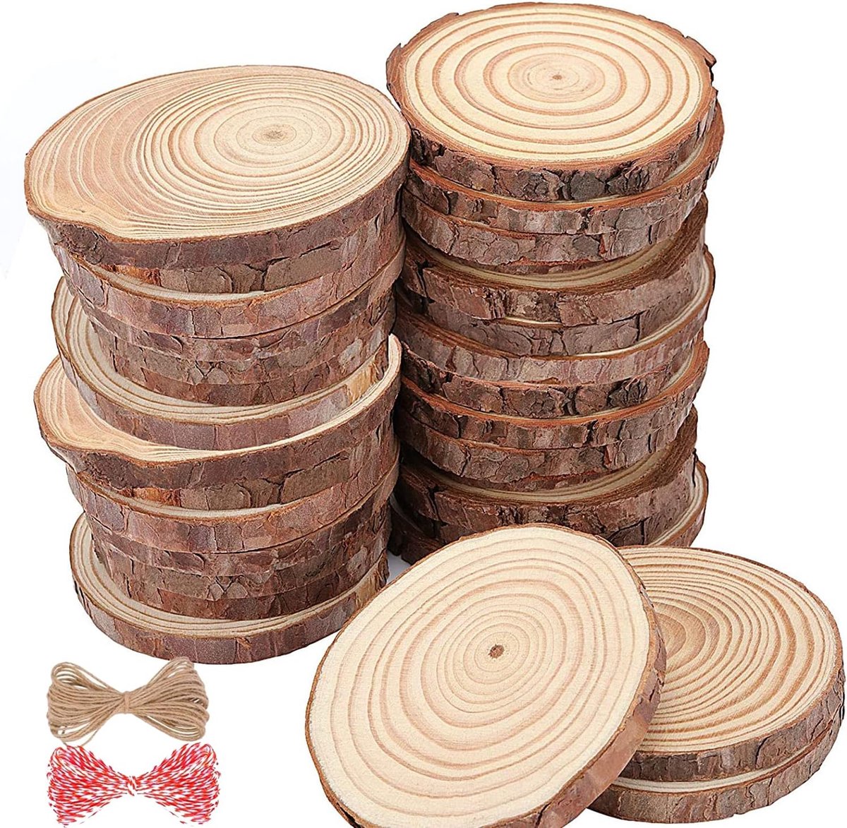 SnelShoppen - 40 Stuks Houten Plakjes 9-10cm - Natuurlijke Houtschijven voor Knutselen, Schilderen, Trouwerij, DIY, Ornamenten en Placemats