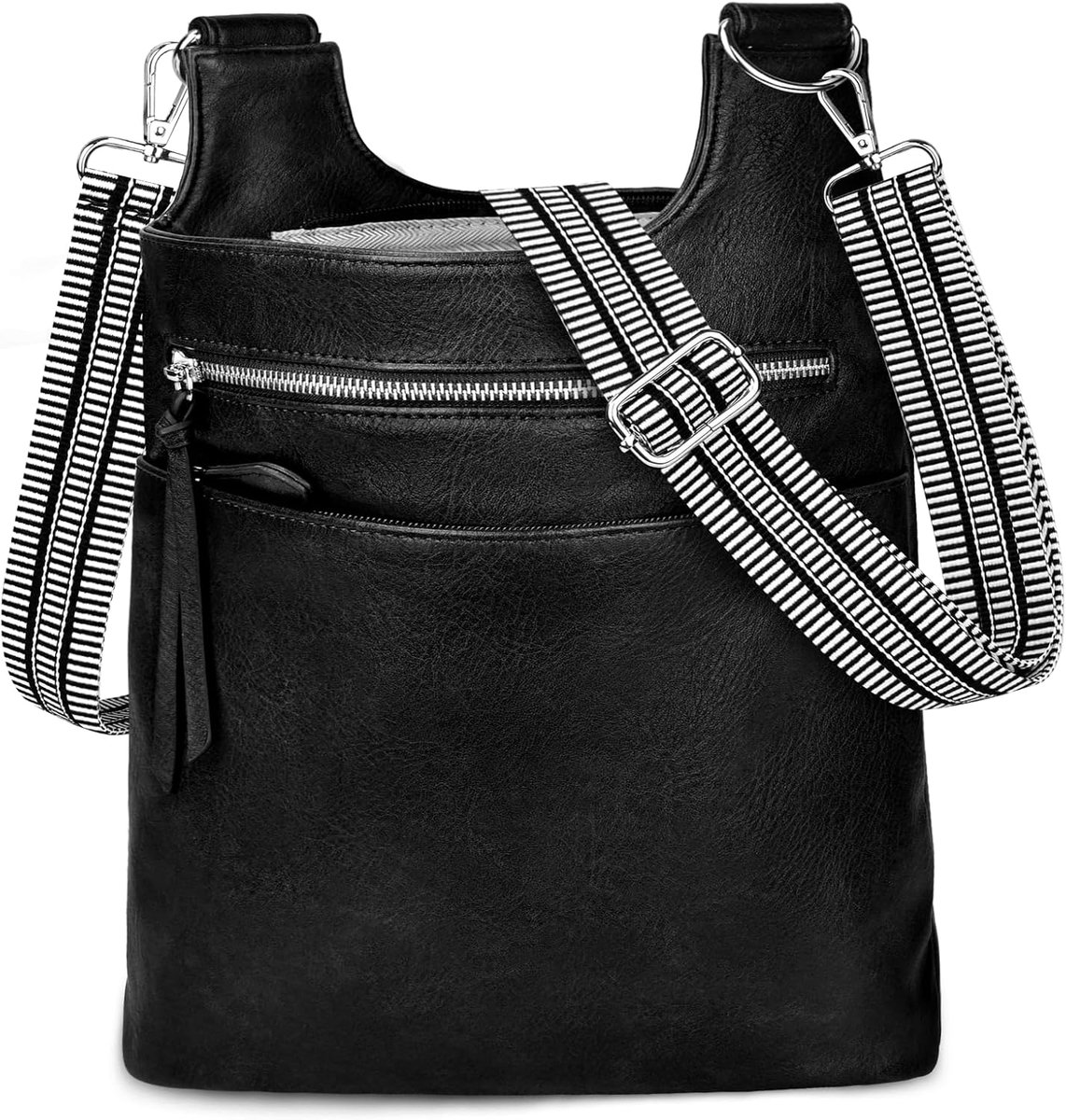 SnelShoppen - Dames Medium Schoudertas, Stijlvolle PU Leren Crossbody Bag, Grote Handtas voor Vrouwen, Schoudertas met Brede Band, Met Kwast Rits en M