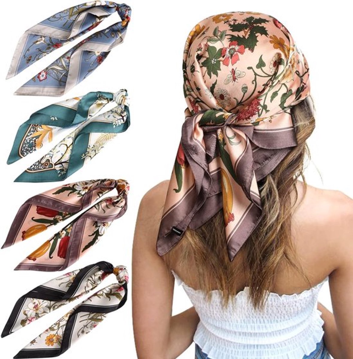 Elegante 70 Cm Zijdeachtige Vierkante Sjaal Set van 4 - Satijnen Hoofddoeken voor Dames, Perfect voor Mode en Accessoires