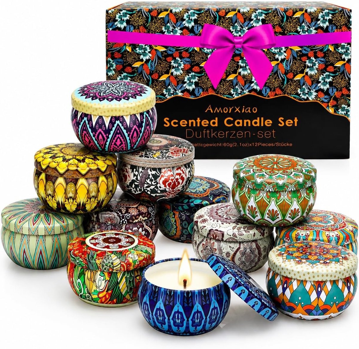 Kaarsenset - Lavendel - 12 Stuks - Geurkaarsen van Sojawas - Perfect als Cadeau voor Vrouwen