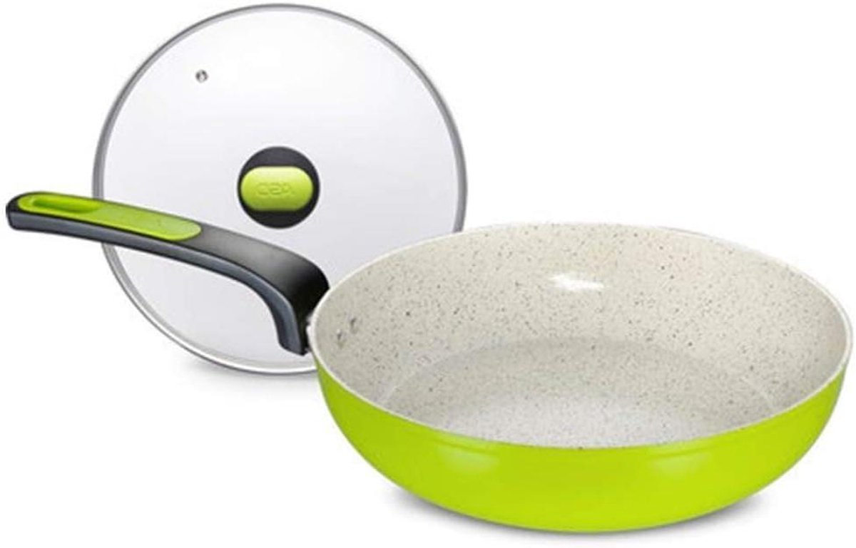 Wok Pan - Koekenpan Braadpan - Koken en Bakken - Keramische Antiaanbaklaag - 27.5x28x21 cm - Groen