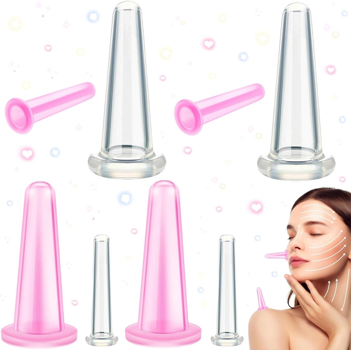 SnelShoppen - Pack van 8 Vacuüm Massagers, Gezichtsbekers, Anti-Cellulite Cups, Siliconen Schalen, Cupping Set, Anti-Aging Set, Pijnverlichting