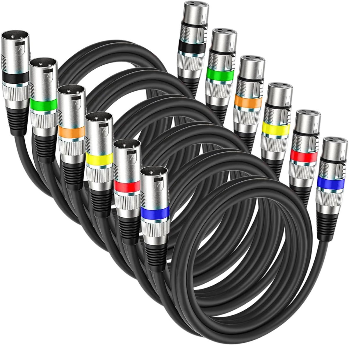 SnelShoppen - XLR Microfoon Kabel 1 Meter - 6 Stuks Symmetrische Audio Verlengkabel - Gevlochten - Geschikt voor Microfoons, DMX Controller, Mengpanel
