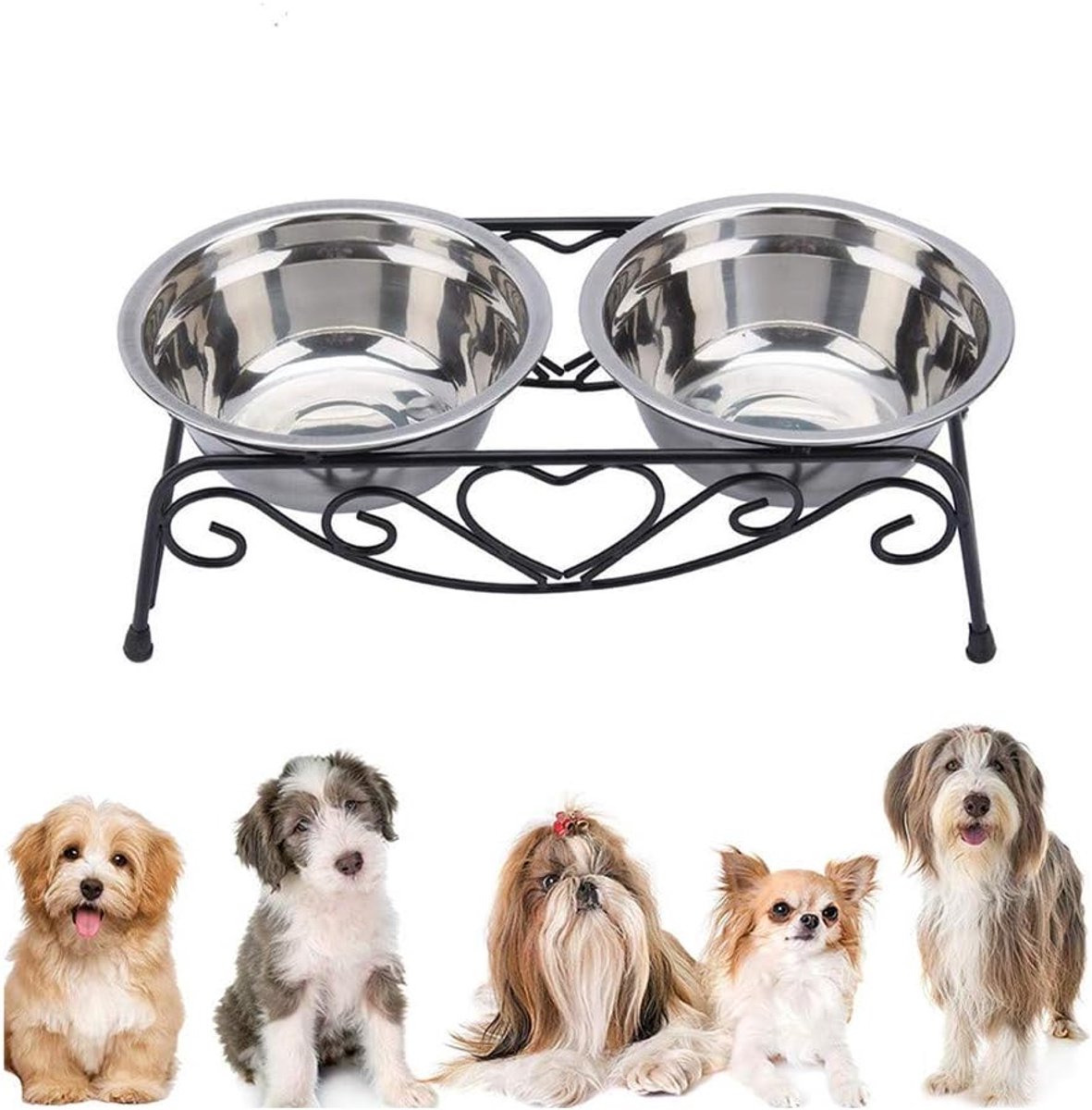 SnelShoppen - 2-delige roestvrijstalen hondenkommen, dubbele voer- en waterbak voor kleine en middelgrote honden, 26 x 14 x 8.5 cm, duurzaam en gemakk