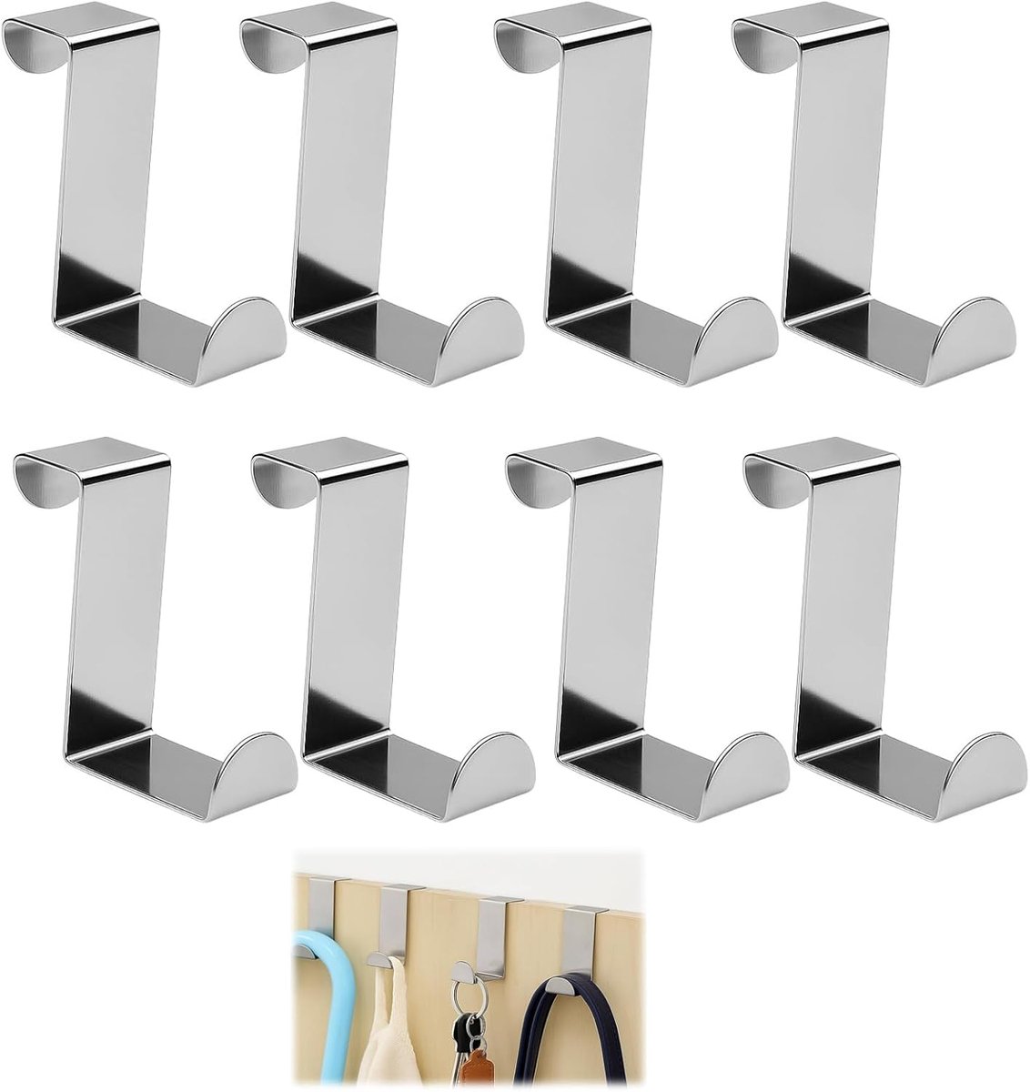 SnelShoppen - 8 Stuks Deurhaken voor Ophangen, RVS Kledinghaken, Deur- en Raamhaken, Ruimtebesparende Raamhaken voor Binnen, Handdoekhaken voor Kledin
