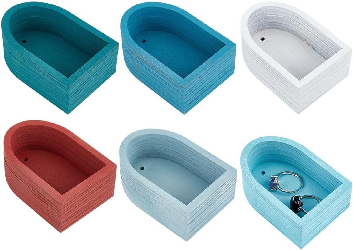 SnelShoppen - 6 Stuks Mini Sieraden Tray en Organizer in 6 Kleuren, 7.5 x 5 cm, Sieraden Presentatiestanden voor Oorbellen, Kettingen, Ringen, Armband