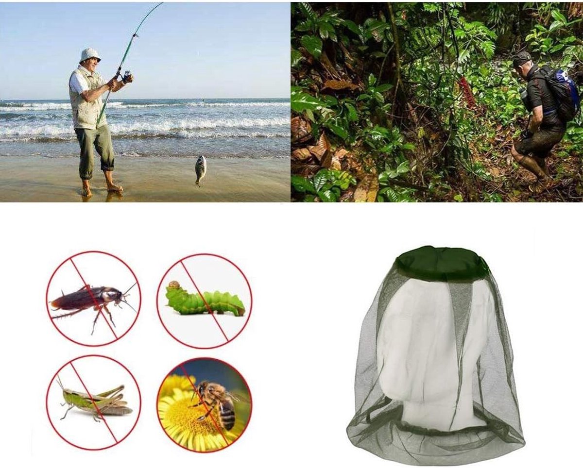 SnelShoppen - 4 Pack Insecten Hoofdnets - Muggennet voor Bescherming Tegen Insecten - Zwart en Groen - Ideaal voor Camping, Reizen, Tuinieren, en Buit