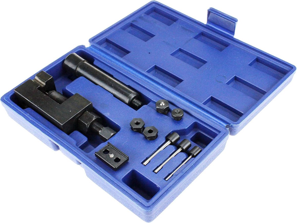 SnelShoppen - Professionele Motorfiets Ketting Breker Link Splits Toolset met Draagtas voor Kettingen #32 tot #532 - Inclusief Accu Boor met Klopfunct