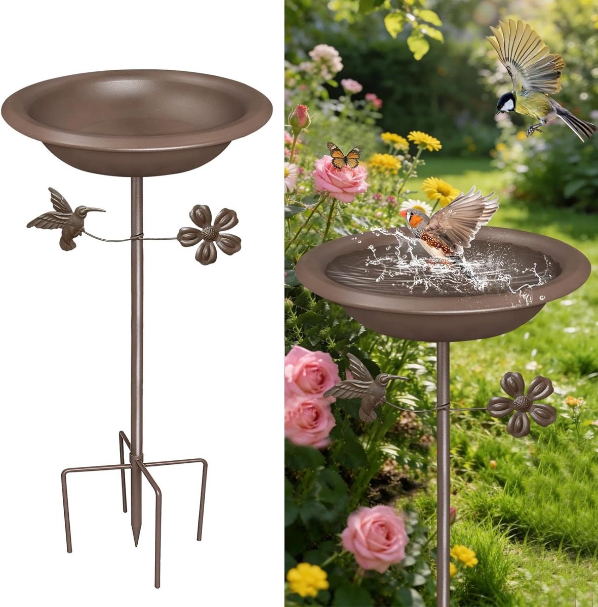 Vogelbad voor buiten - Voederbak standaard - Vogels voeren - Stabiele vijfvoet-sokkel - 86 cm hoog - Roestkleurig