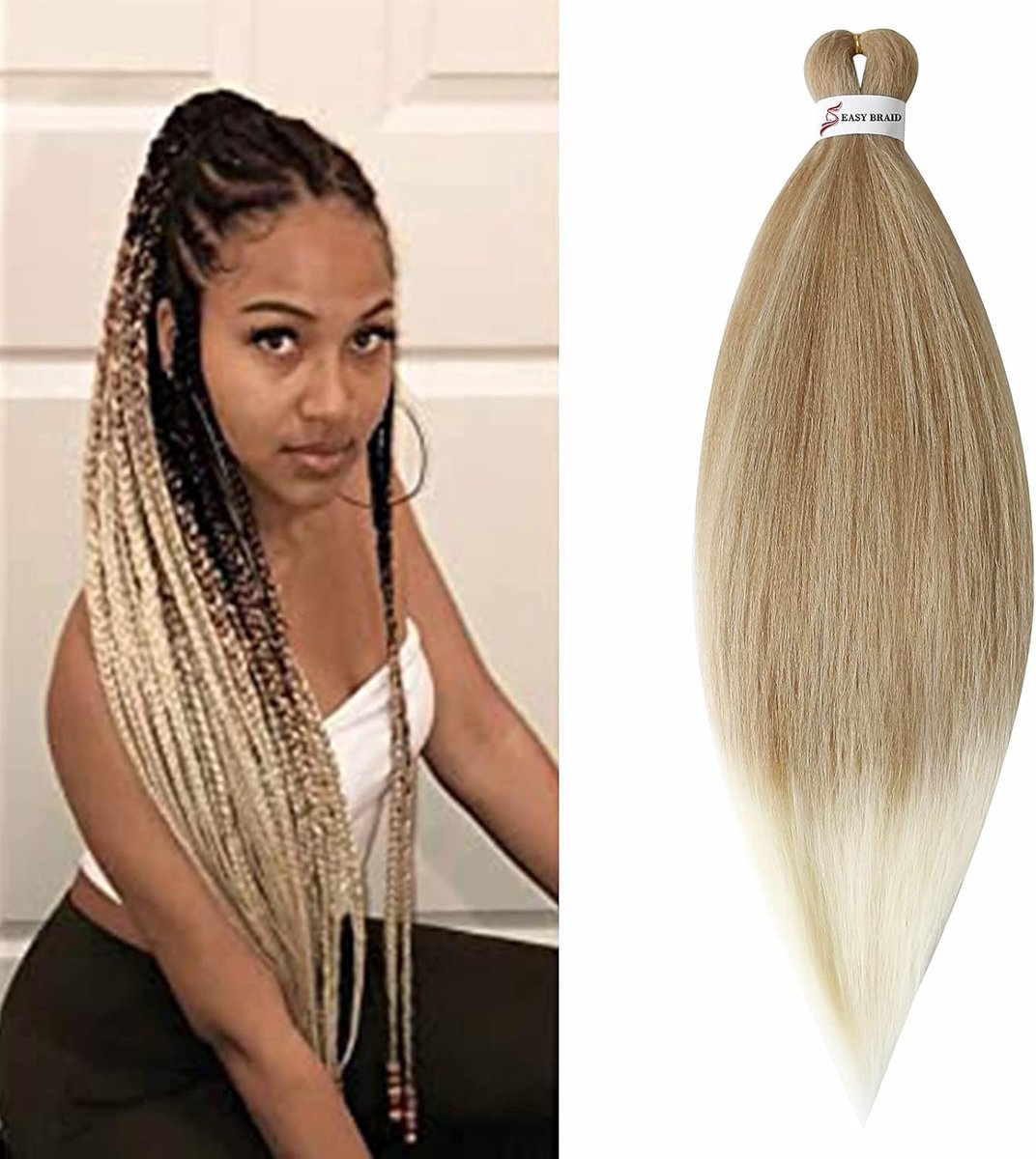 SnelShoppen - Pre-Stretched Vlecht Haar 66cm 1pc Haar Extensions Ombre EZ Vlechten Voorgeperst Synthetisch Haar Yaki Donkerblond & Gebleekt Blond