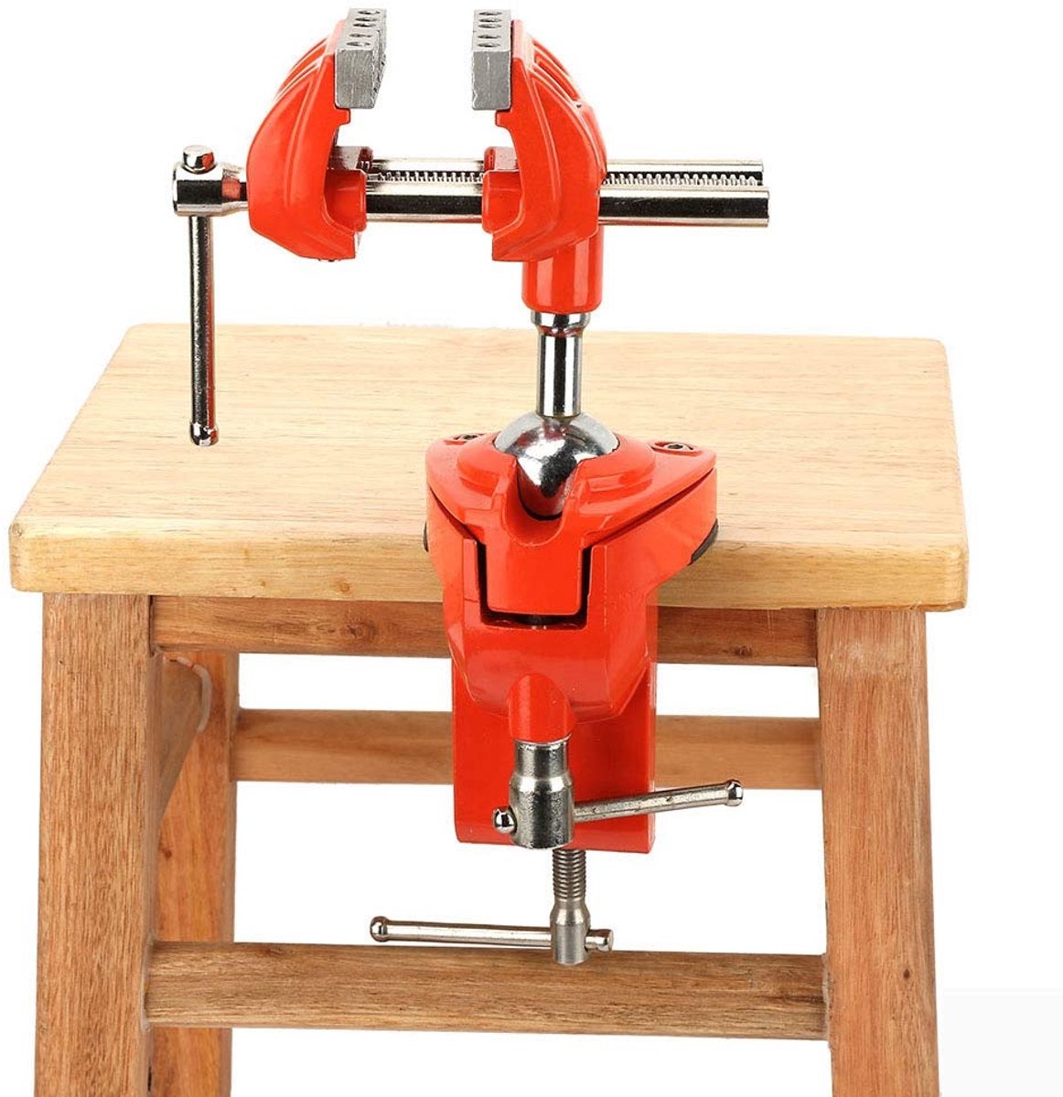 SnelShoppen - Mini bankschroef 360° draaibaar, 70 mm bek breedte, tafelbankschroef met hoge hardheid, antislip rubberring voor het vastzetten van werk