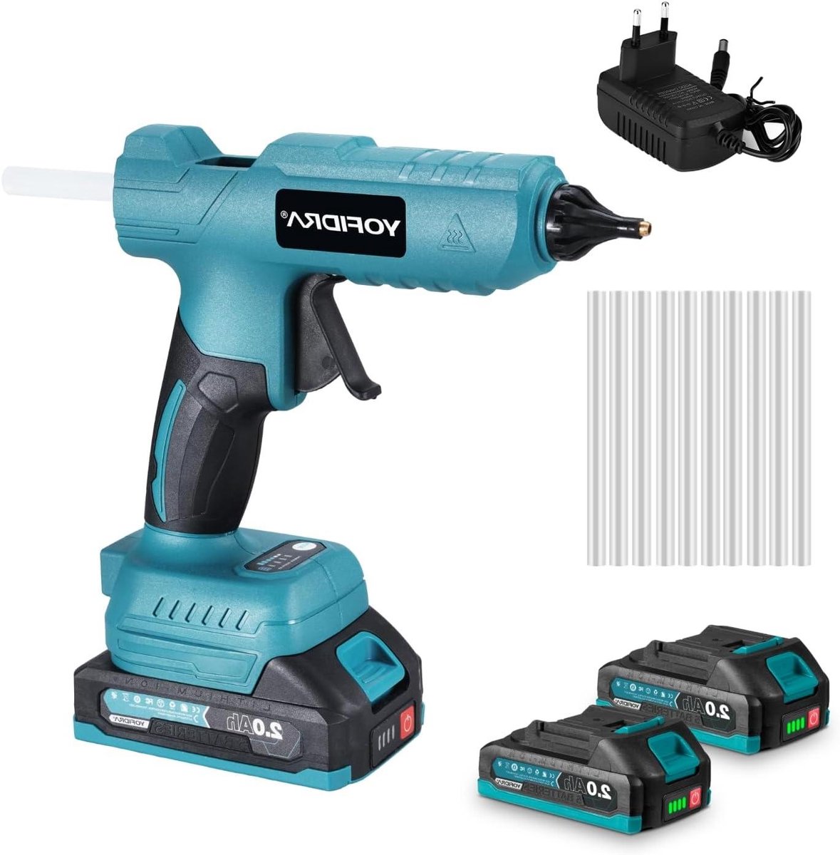 Draadloos Lijmpistool - Lijmpistool set - Hobby en reparatie - Snelle opwarming - 100W 2 batterijen - Turkoois