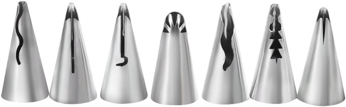 SnelShoppen - 7-delige RVS Spuitmondset voor Suiker Glazuur, Professionele Decoratietools voor Taarten en Gebak, Duurzaam en Corrosiebestendig voor Ke
