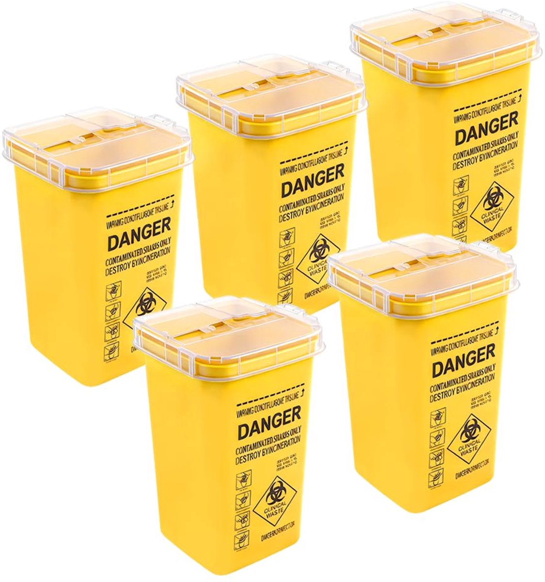 SnelShoppen - Pack van 5 Afvalcontainers voor Naalden, 1 Liter (1000 ml) Syringe Afvalbak, Draagbare Verzamelbox, Multifunctionele Afvalcontainer met