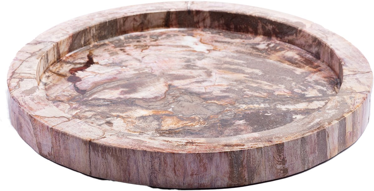 PTMD Dice Natural Petrified Wood Round Border Plate