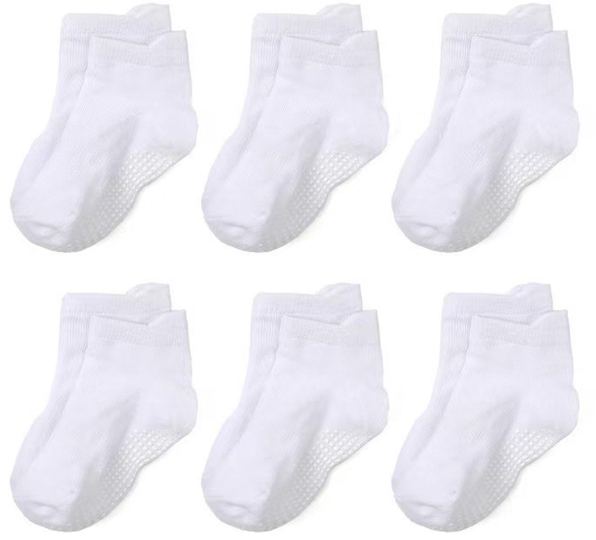 Witte antislip vloersokjes voor baby’s, set van 6 paren maat S geschikt voor kinderen van 0 tot 1 jaar, ademend katoen sokjes voor kruipen en lopen binnenshuis