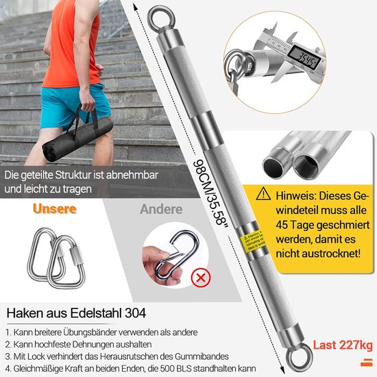 Set van Weerstandsbanden met Afneembare Oefenstang, 4 Niveaus Pull-Up Bands - 500lbs Fitness Workout Kit voor Krachttraining, Pilates en Yoga - Thuis Gym Apparatuur voor Sport en Fitness — afbeelding 5