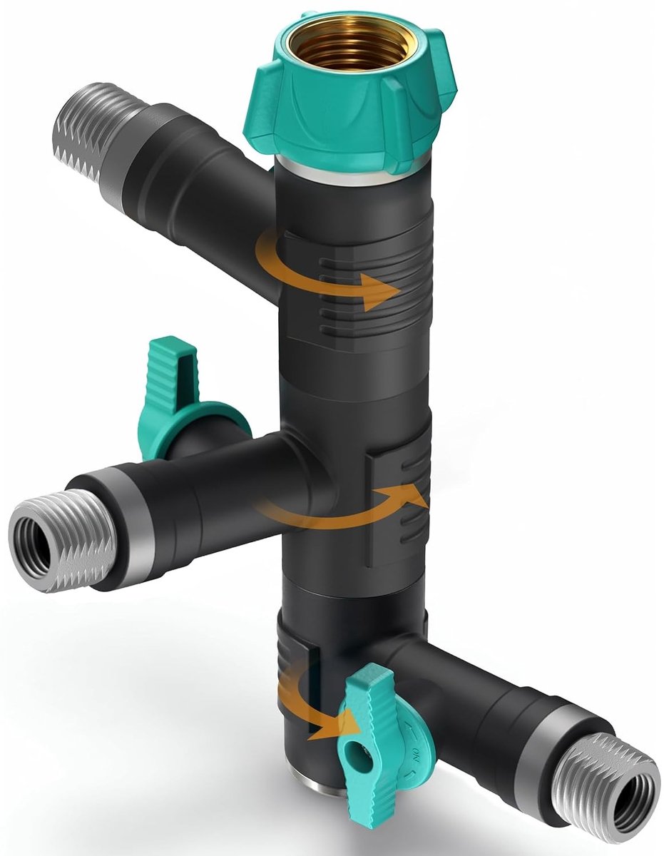 Waterverdeler - 3 uitgangen - 3/4 inch - Draaibare en Afsluitbare Aansluitingen - Voor Tuinbewatering