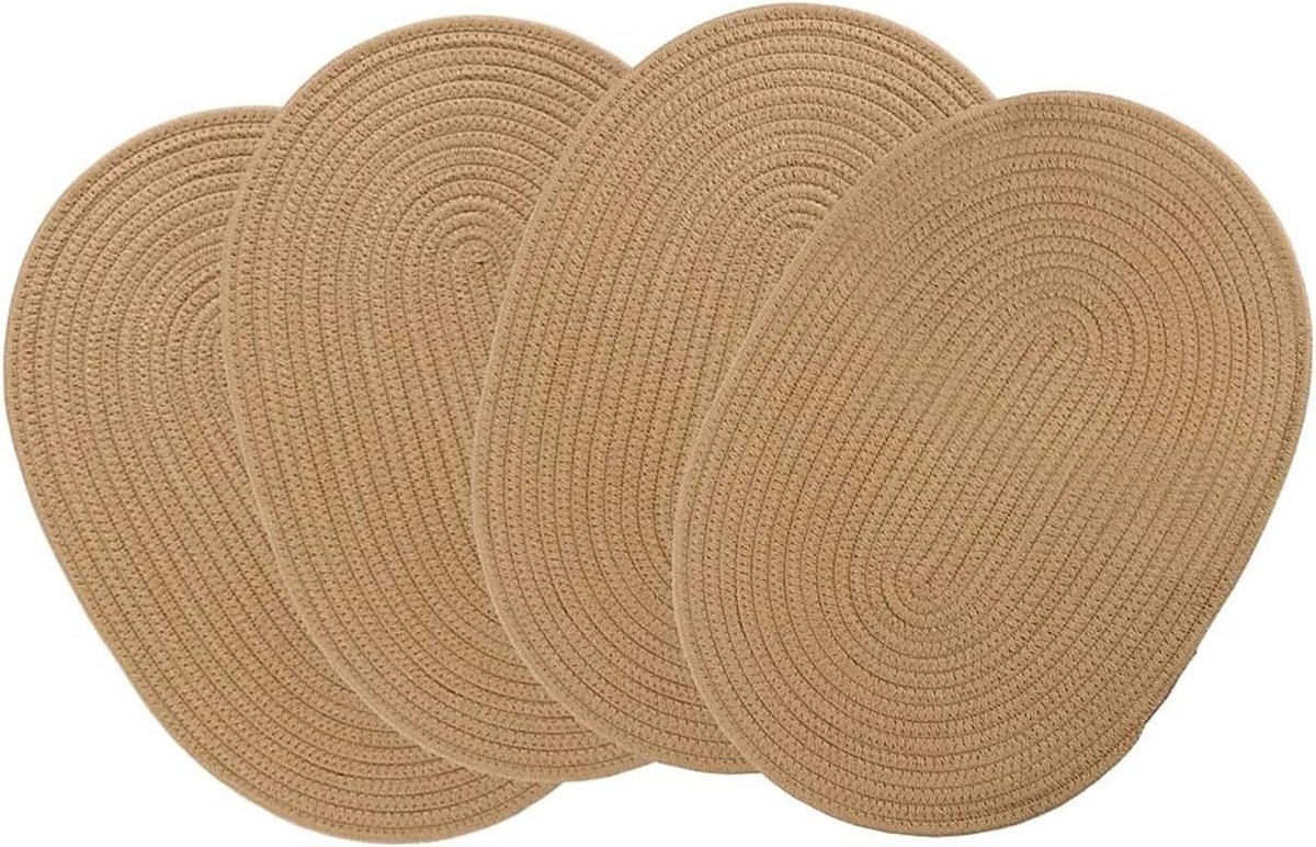 Placemats - Ovaal Geweven Placemats - Katoenen Tafelmatten - Hittebestendig en Wasbaar - 30x40 cm - Natuurlijk - 4 stuks