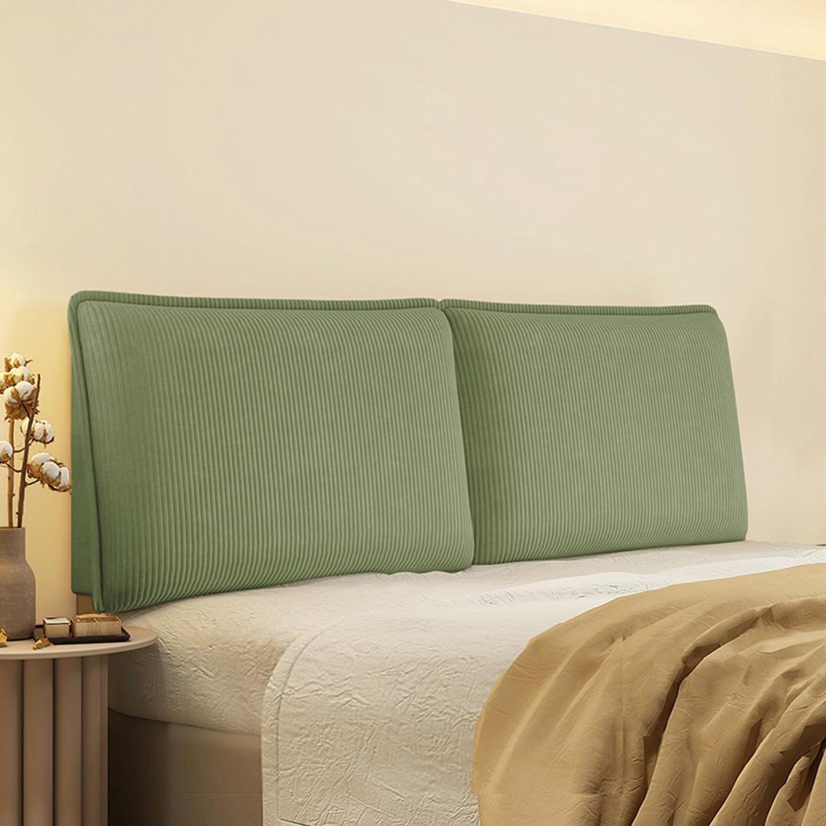 Hoofdbord Kussen - Wandkussen Rugleuning - Comfort in Bed - Gestoffeerd Corduroy - Cal Kingsize 71" - Groen Gestreept