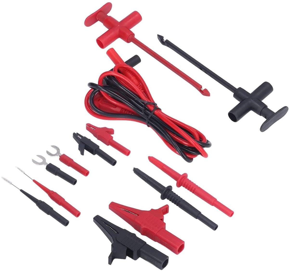Multimeter Meetsnoeren - Testkabels Clips - Elektrische Tests - Scherpe Doordringende Sonde - 30VAC-60VDC - Rood Zwart