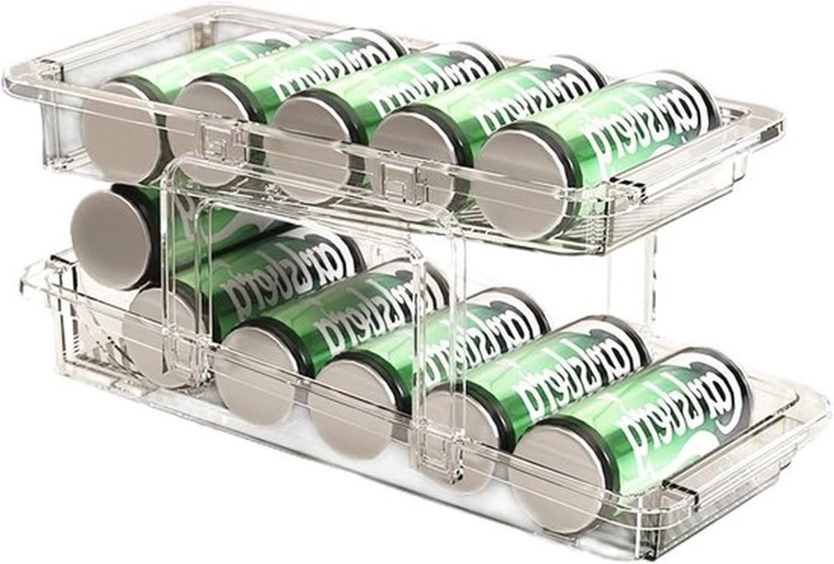 Organizer voor de koelkast, drankdispenser voor blikjes, rolbare opslag voor bier- en frisdrankblikjes, efficiënt en ruimtebesparend