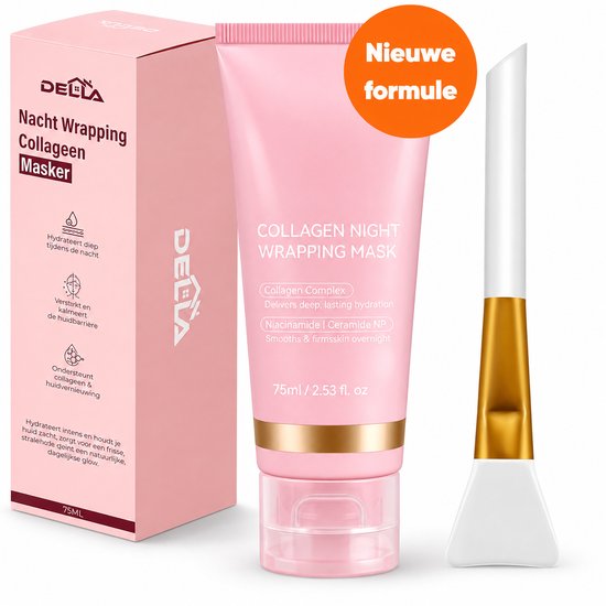 DELLA Collageen Nacht Wrapping Masker, 75ml. Nieuwe formule met Collageen Complex en Niacinamide | Ceramide NP. Hydrateert, maakt glad.