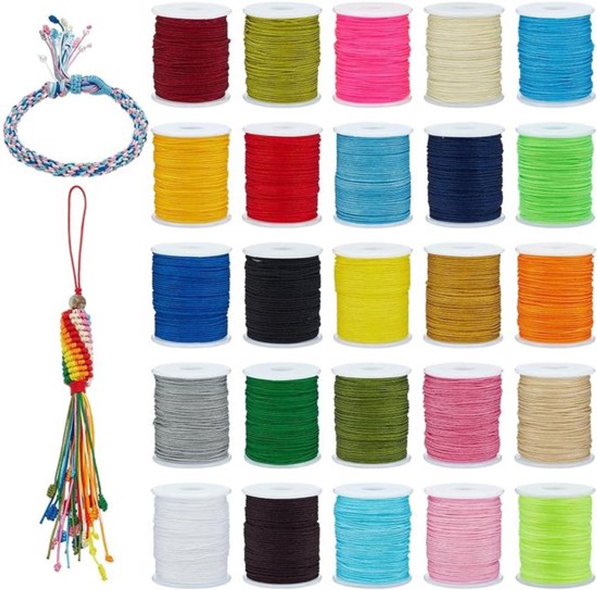 26 Kleuren 0.8mm Nylon Chinese Knopenkoord - Nylon Rijgkoord voor Knopen, Shamballa en Macramé, 260m Totaal
