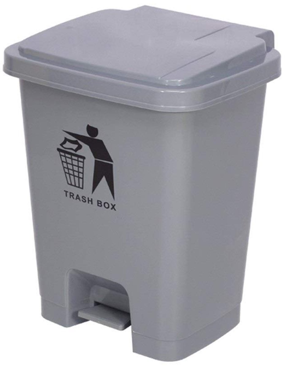SnelShoppen - Grote Grijze Vuilnisbak 60L met Pedal en Deksel voor Buiten, Keuken, School en Restaurant - Hygiënische Afvalbak voor Recyclen en Afvalv