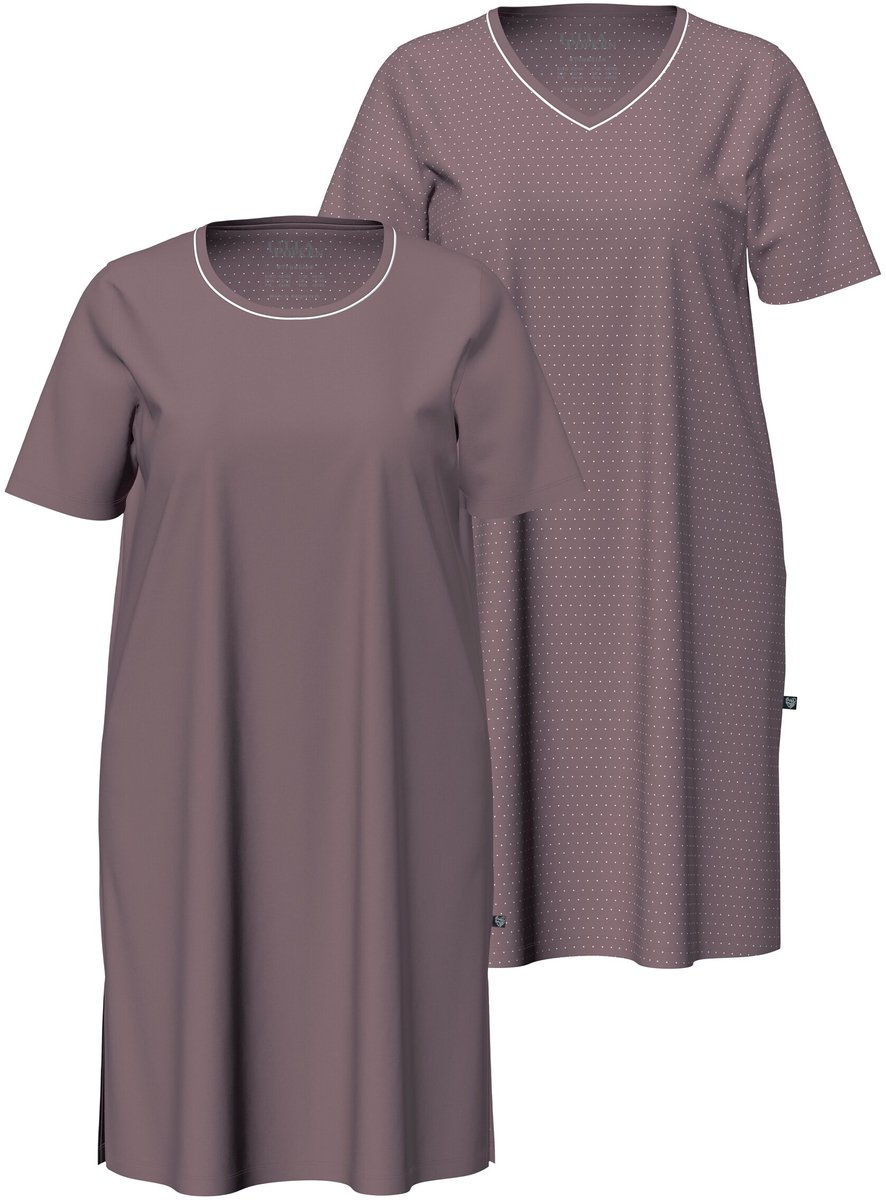 Ulla Popken - Dames - Bigshirts set van 2 ronde hals/V-hals korte mouw - Aarde - Maat 42+