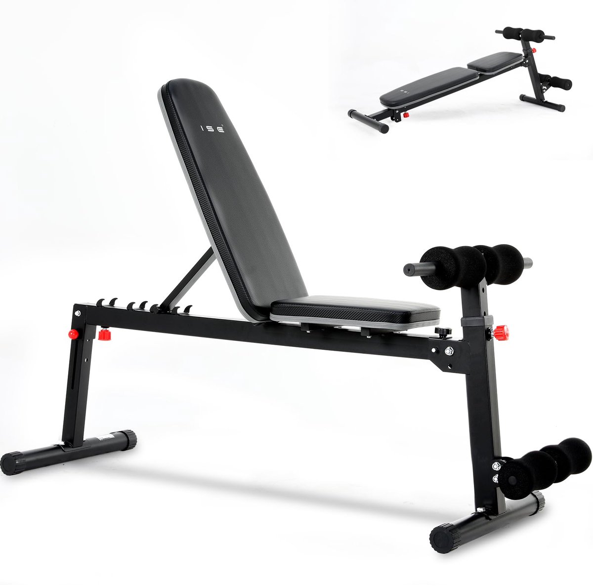 SnelShoppen - Verstelbare Trainingsbank, Multifunctionele Fitnessbank met Beensteun, Zwart Stalen Frame, 5-voudig Verstelbare Rugleuning, Capaciteit 1