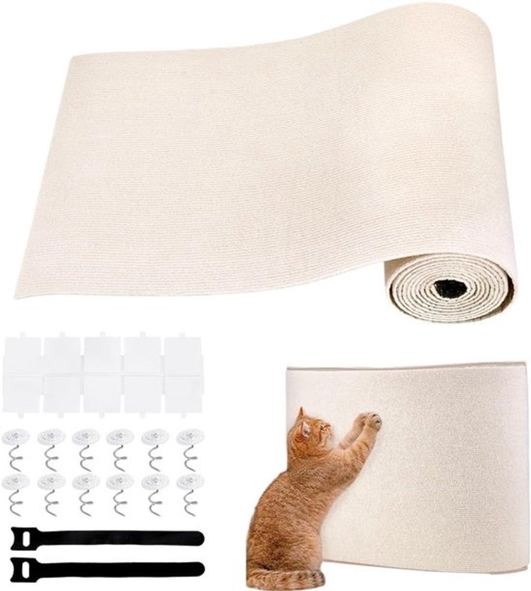 Kat krabmeubelbeschermer 118 x 15,6 inch - Bijsnijbare krabmat voor binnenkatten, Bescherming voor meubels, Krabpaal en klimgerei