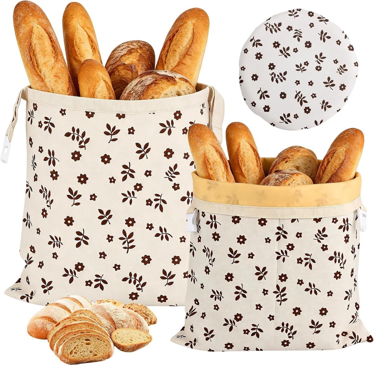 Broodzakken van Bijenwas - Multicolour - 43 x 32,5 cm - Herbruikbare Zak met Deksel voor Gisting - Voor Vers Brood en Gebak
