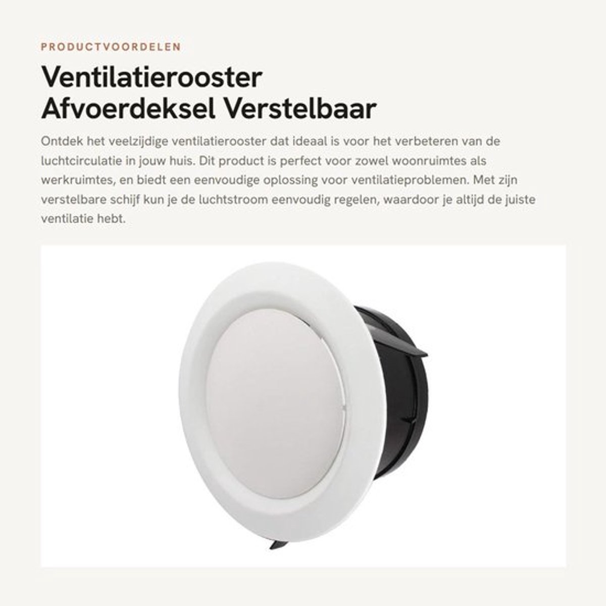 Ventilatierooster wit 100 mm - Afvoerdeksel - Flens - Verstelbaar - Insectengaas - Eenvoudige installatie - Ventilatieventiel