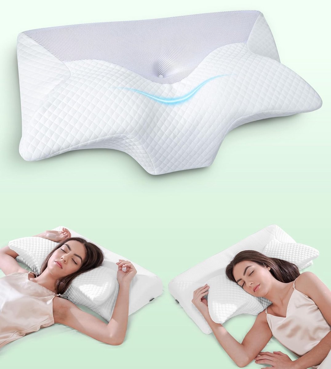SnelShoppen - Memory Foam Kussen Ergonomisch Neksteunkussen Traagschuim Kussen 70x40x8,5/14 cm voor Zijslapers, Rugslapers en Buikslapers