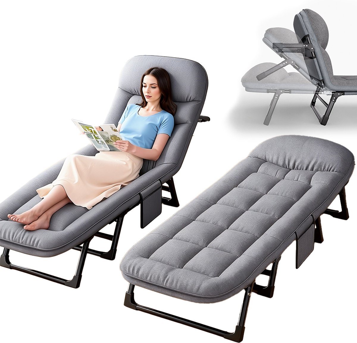 M-Goods Campingbed Opvouwbaar met Matras - Ligstoel Volwassenen - Zelfstandig Opzetbaar - Metalen Frame