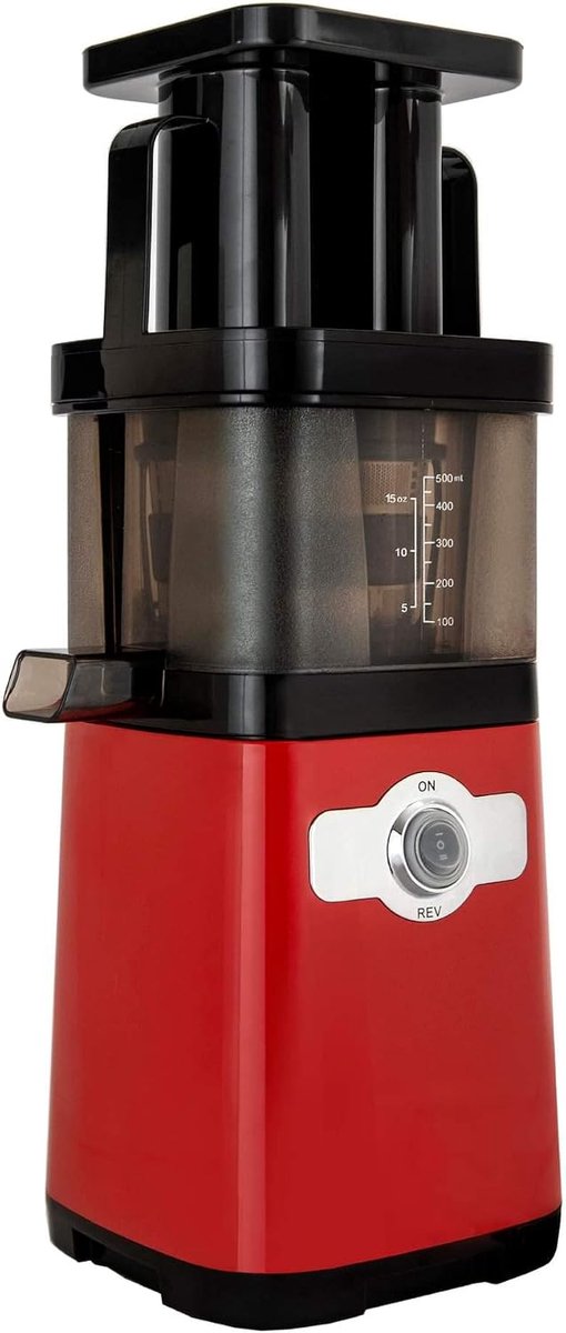 SnelShoppen - Primo Slow Juicer Rood - Slowjuicer met Dubbele Vulopening, Vervangbare Zeven, Tofu-opzetstuk en Extra Zeven voor Gezonde Sappen en Smoo — afbeelding 2