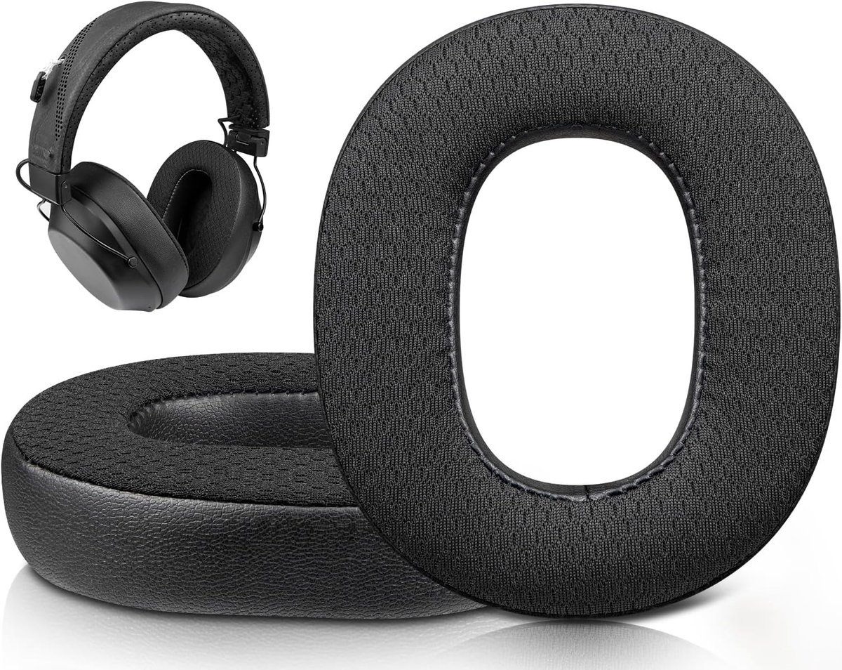 SnelShoppen - Vervangende Oorkussens voor Draadloze Bluetooth Hoofdtelefoon, Mesh Stof, Geluidsisolerend Schuim, Zweetbestendig, Duurzaam, Zwart, Voor
