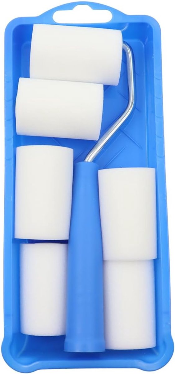 SnelShoppen - Kleine verfroller set met zes foam roller hoezen, verf tray en houder voor thuis schilderwerk en renovatie