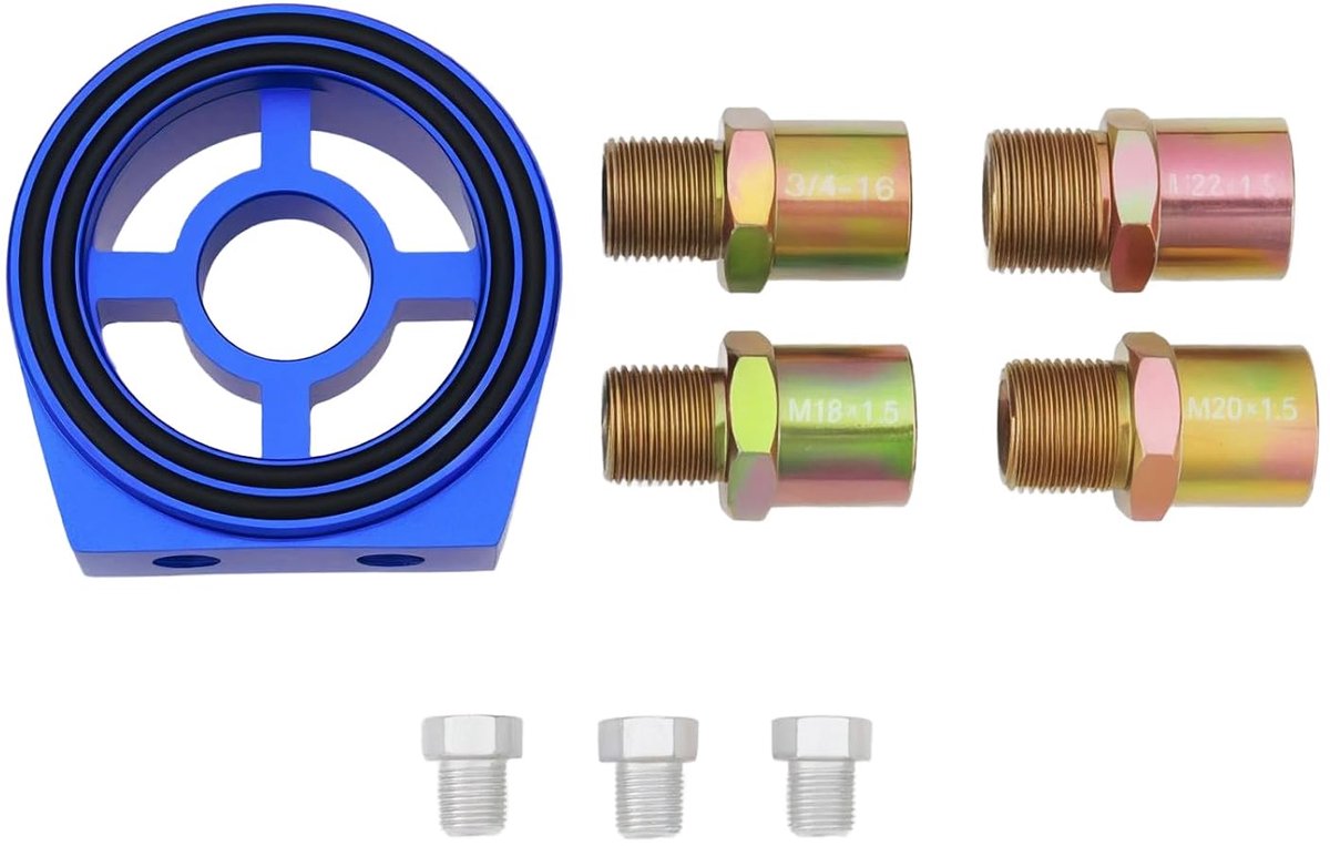SnelShoppen - Oil Filter Sandwich Adapter Plate Kit 1/8 NPT Oil Temperatuur Sensor Adapter Druk Adapter M18 M20 M22 3/4-16 Draad Adapter Blauw
