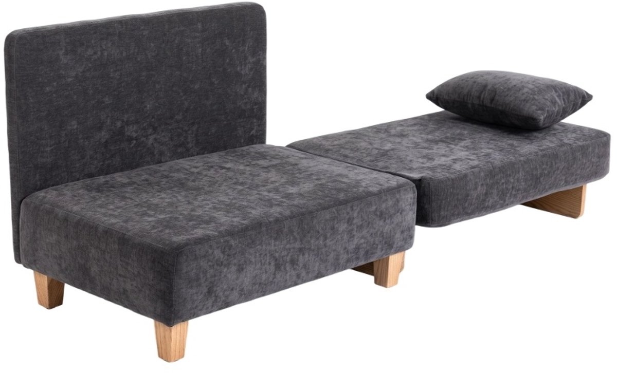 FloraGrace Fauteuil Slaapbank 2 In 1 Donkergrijs Handmatig Met Bedfunctie En Zijvakken Voor Woonkamer Slaapkamer Polyester Hout