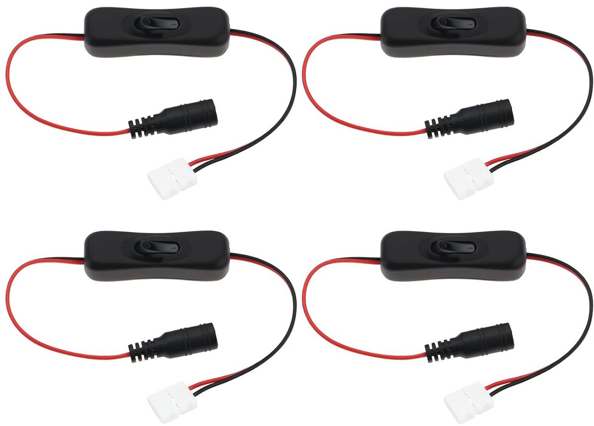 SnelShoppen - 4 Stuks 8mm naar 2.1mm x 5.5mm Vrouwelijke Voedingskabel 32.5cm Inline Schakelaar voor Onder Bureau Verlichting, Make-up Spiegel Verlich